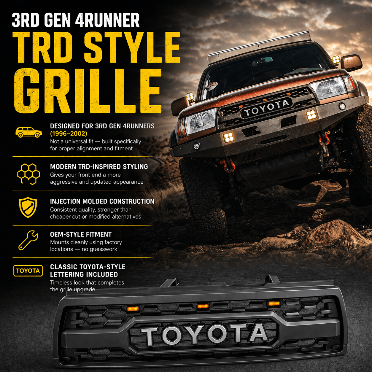 3rd Gen 4Runner TRD - style Grille (1996 - 2002) - TEQ Offroad