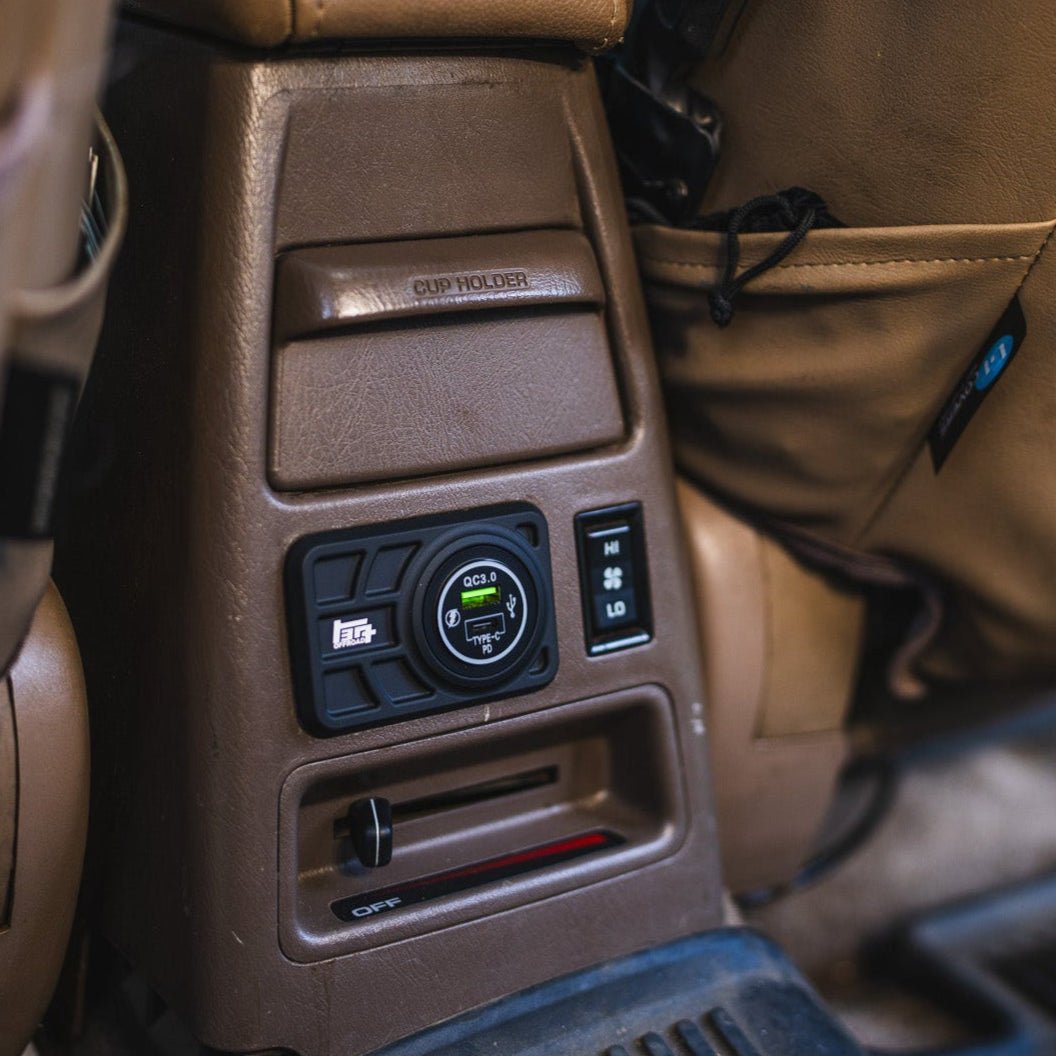 Center Console USB 12V Power Panel | Billet Aluminum | Replaces Ashtray | 1996 - 2002 4Runner - TEQ Offroad
