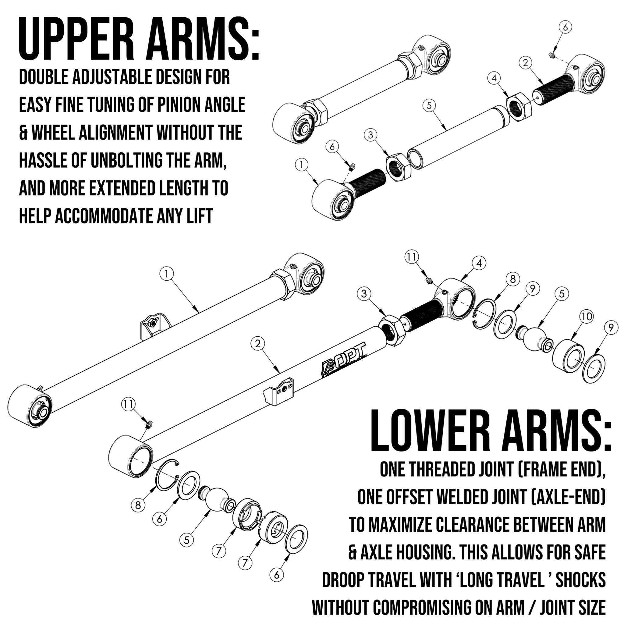 Rear Adjustable Control Arms (01 - 07 Sequoia) - TEQ Offroad