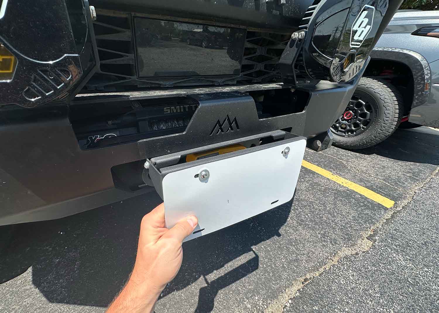 Flip Up Front License Plate Holder - Hawse Fairlead - TEQ Offroad