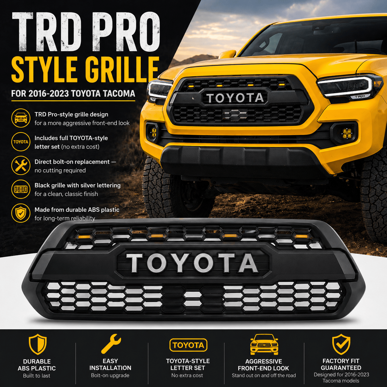TRD Pro Grille for 2016 - 2023 3rd Gen Toyota Tacoma - TEQ Offroad